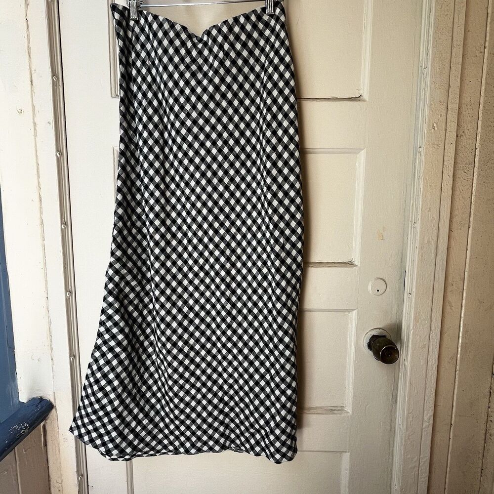 J Crew Linen Skirt S Gingham Checkered Preppy Picnic Party Resort Cruise Slit